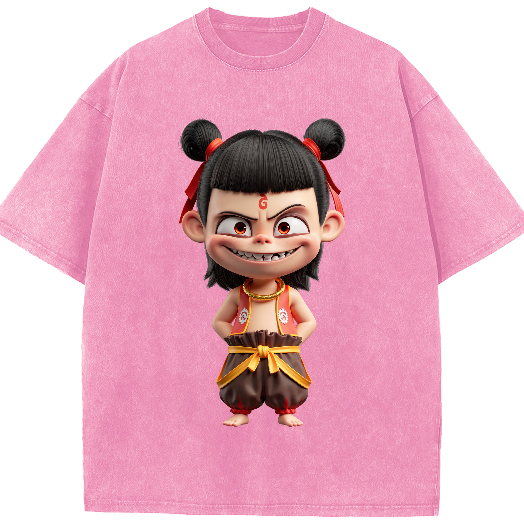 （画像用） Ne Zha 2 ナタ 魔童の大暴れ 綿100% ヴィンテージ風 半袖Tシャツ（フロントプリント）